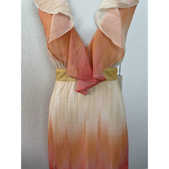 Flynn Skye Tank Dress Mid Side Slit Plunge Ruffled Ombre - Picture 3 of 12